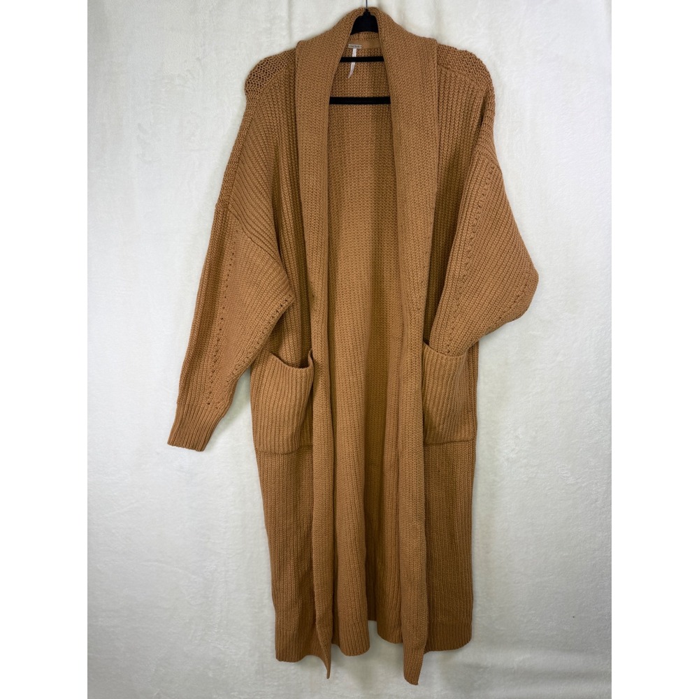 Free People Skylark Cardigan Women L Brown Chunky Knit Duster Oversized